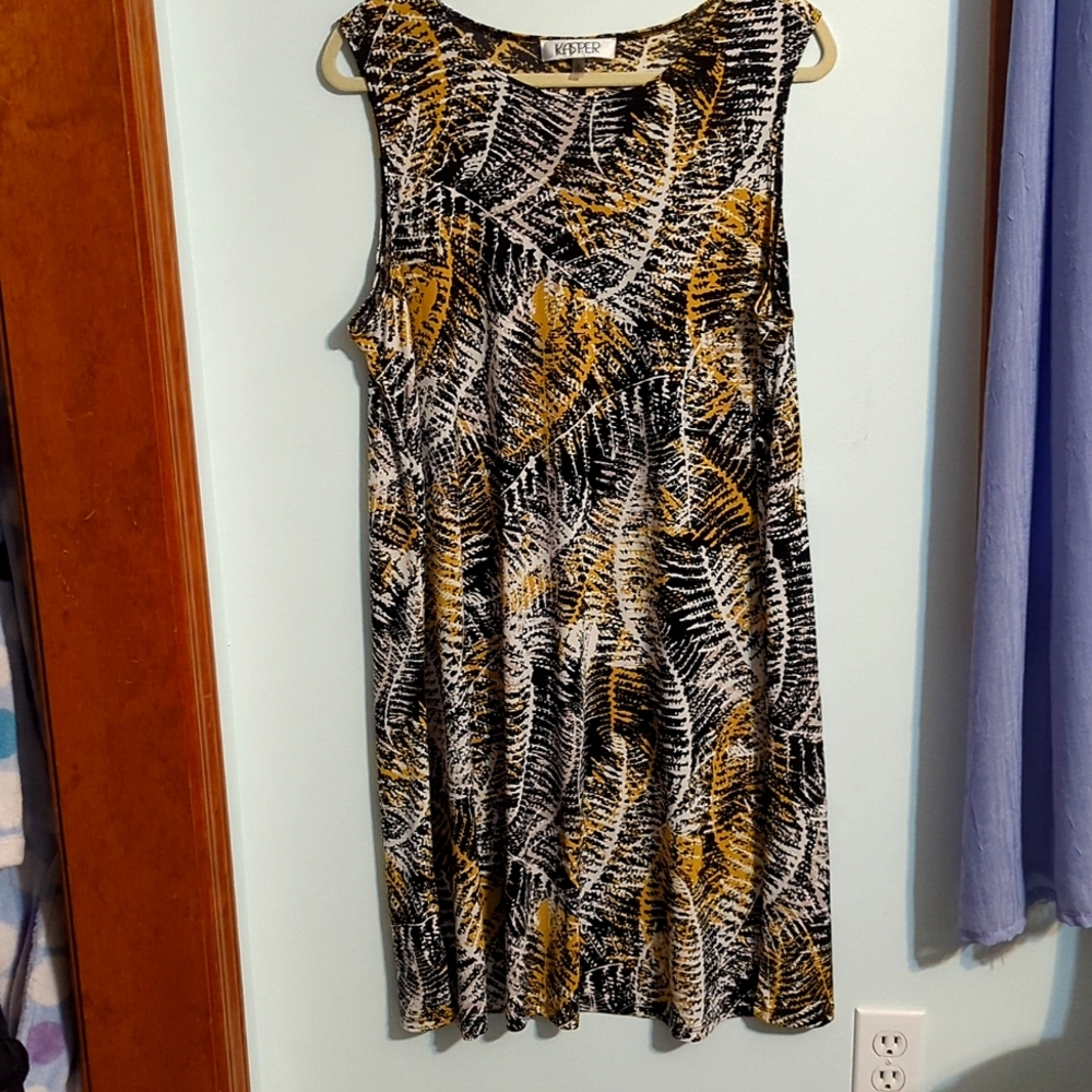 Women's black, mustard and white palm print flows dress